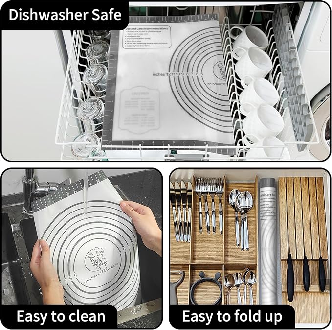 Silicone Baking Mat with Measurement, Non Stick Silicone Pastry Mat for Dough Rolling, Silicone Mat for Baking Macaron Pizza Cookies Pie Crust Oven, Silicone Bread Mat