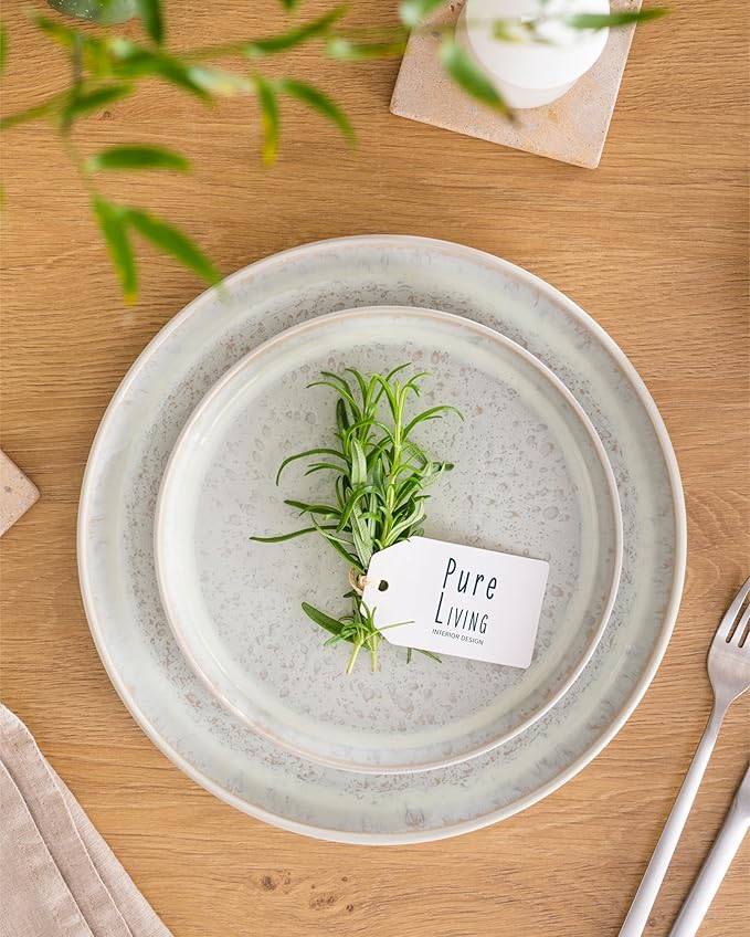 Stoneware dinnerware set 8 persons 32 pcs - Mediterranean dinnerware set, dishwasher, microwave and scratch resistant - Bowl and plate set - Dinnerware Pure Living Light Beige…