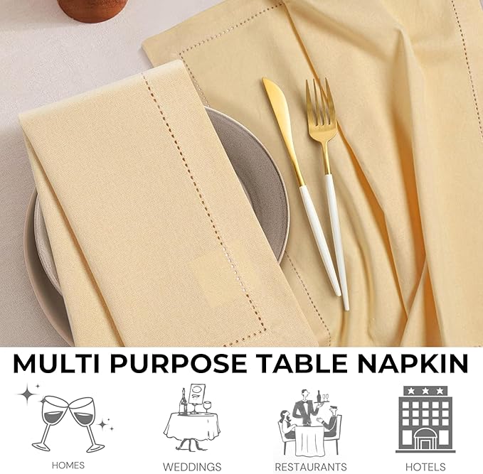 Bedding Craft Cotton Dinner Cloth Napkins Set of 12 – 18x18 Apricot Gelato Hemstitched – Machine Washable Fabric Napkins for Weddings, Baby Showers, Gifting & Parties