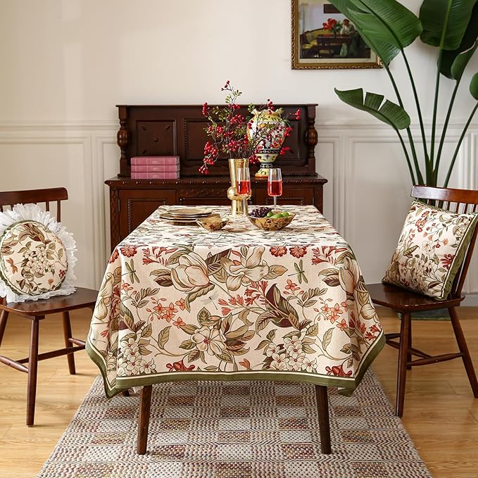 French Tablecloth for Rectangular Tables,Linen Table Cloth with Colorful Flowers Pattern,Heavy Durable Table Cover for Dining Thanksgiving Kitchen Decor Party Banquet Christmas,55"*79"