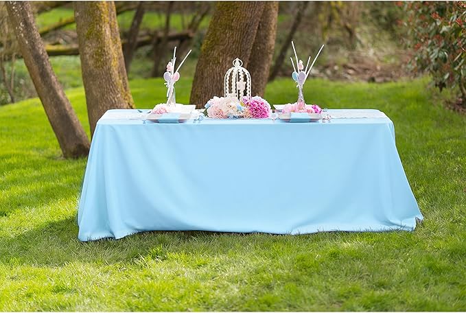 LTC LINENS 10-Pack 90x132 Inch Baby Blue Rectangular Tablecloths - Rounded Corners Table Cloths for 6 ft Tables Floor-Length Drop - Polyester Fabric Cloth Table Covers for Wedding, Baby Shower