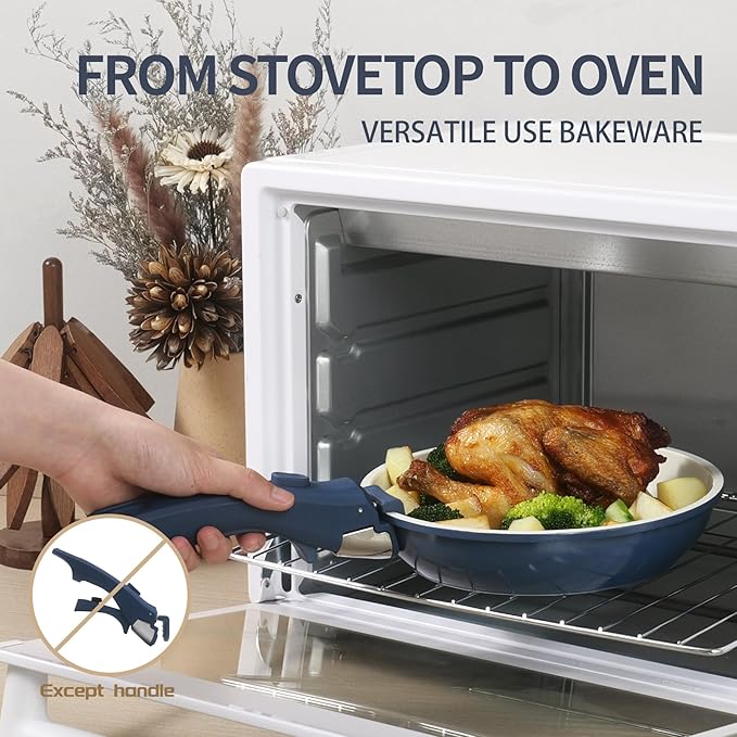 8PCS Ceramic Cookware,Nonstick Pan, Removable Handle Ceramic Pots and Pans Set, Stackable Set, Nonstick Pan Pots and Pans Set Non Stick pot(Blue)