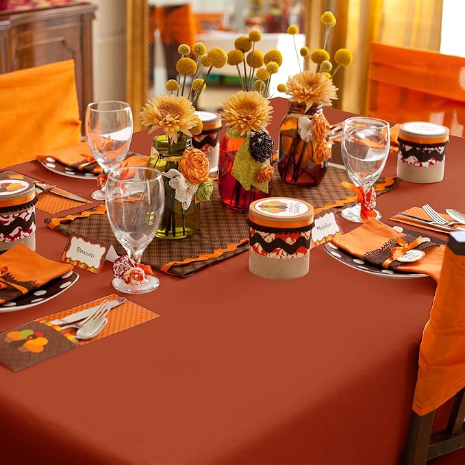 sancua Fall Tablecloth for 6 Foot Tables, 60 x 102 Inch Burnt Orange - Stain and Wrinkle Resistant Rectangle Table Cloth, Fabric Thanksgiving Table Cover for Dining Buffet Parties, Rust Pumpkin Orange