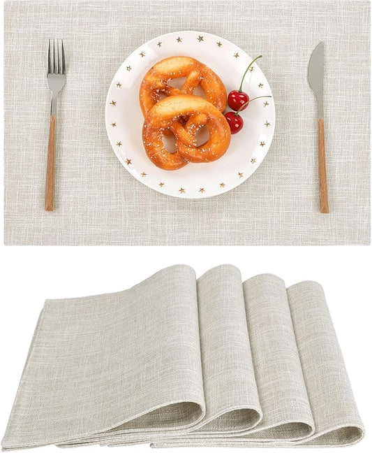 SHACOS Washable Cloth Placemats Set of 4, Double Layer Thick Non Slip Heat Resistant Place Mats, Stain Resistant Faux Linen Modern Farmhouse Table Mats, Ivory