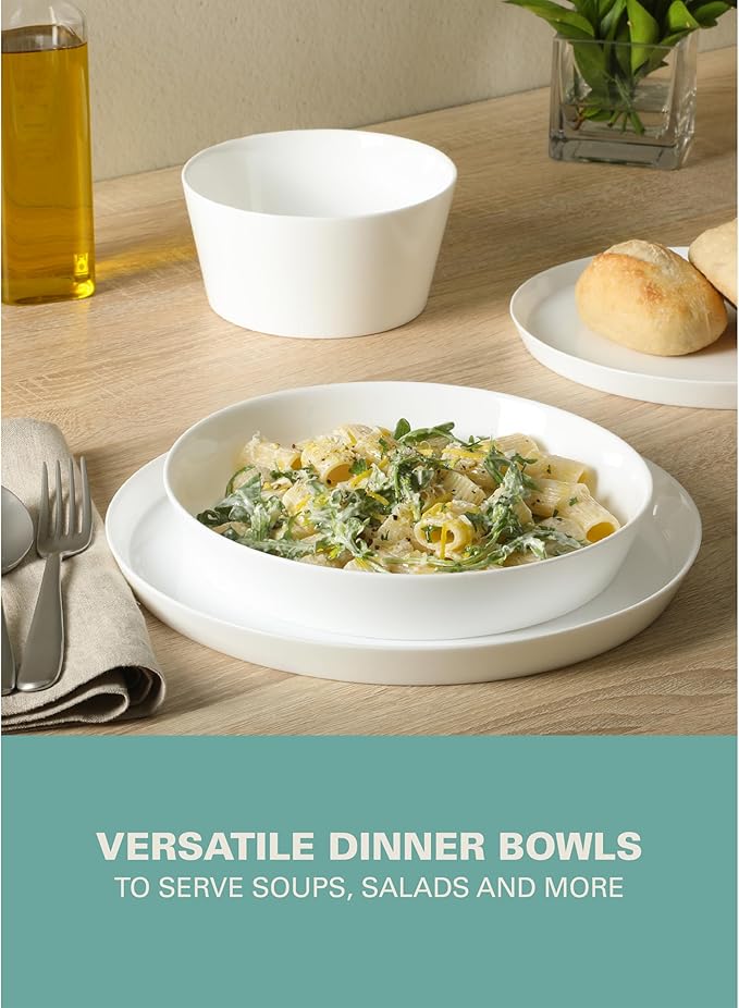 Gibson Home Modern Opal (Service for 4) 16 Piece Glass Chip Resistant Dishes Double Plates and Bowls Lightweight Dinnerware Set