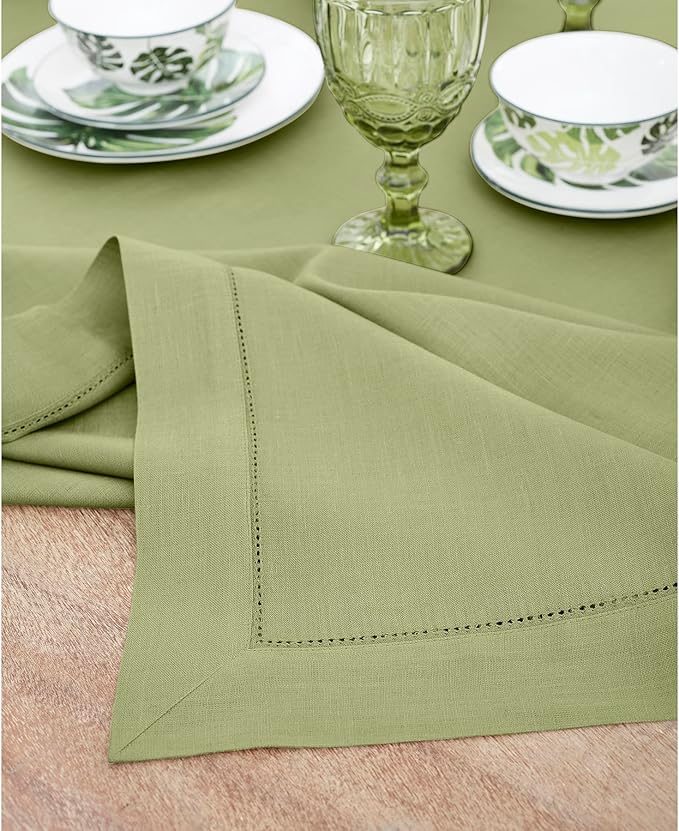 Solino Home Linen Napkins Set of 4 - Classic Hemstitch 100% Pure Linen Moss Green Dinner Napkins Cloth 20 x 20 Inch for Fall, Autumn, Thanksgiving, Winter - Handcrafted and Machine Washable