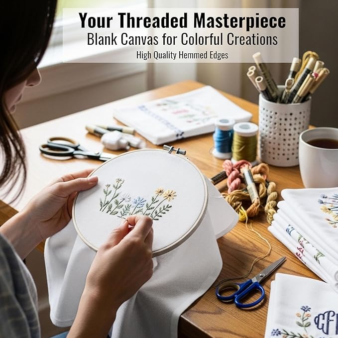 Flour Sack Tea Towel for Crafts| Kitchen Dish Cotton Blank Towel for Embroidery| Baking Bread Proofing Linen Cover| Thick Absorbent Quick Dry | 3 Pack 28"x28" White