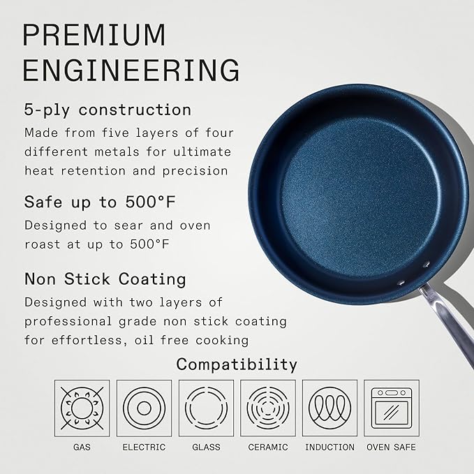 Made In Cookware - 12" Non Stick Frying Pan (Harbour Blue) - 5 Ply Stainless Clad Nonstick - Professional Cookware - Induction Compatible