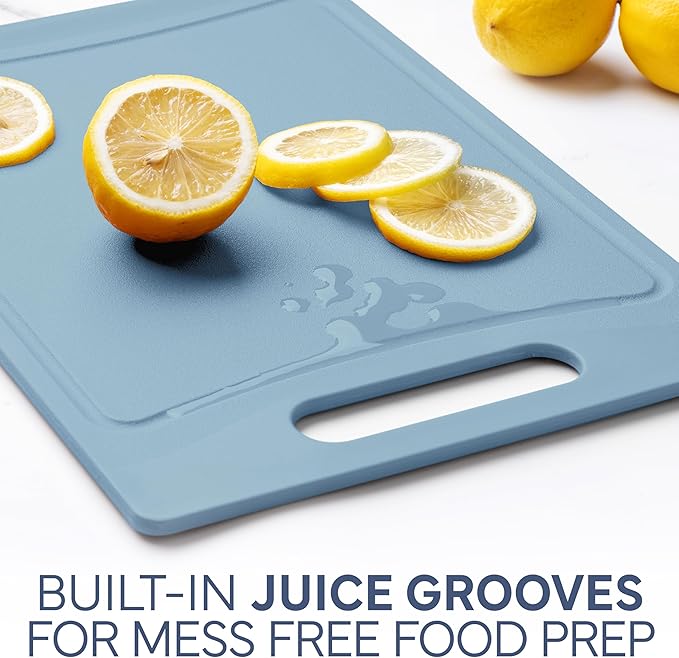 COOK WITH COLOR Non-Slip Cutting Board Set – Kitchen Essentials with Easy Grip Handle for Meat, Veggies, and Fruits, 4 Cutting Boards, Blue-New