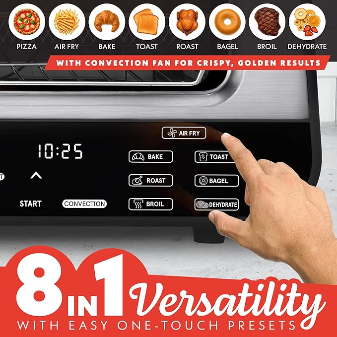 Gourmia Indoor Pizza Oven Air Fryer Toaster – 1800W Countertop Multi-Cooker with Pizza Stone, Digital Controls & 6 Presets, Stainless Steel