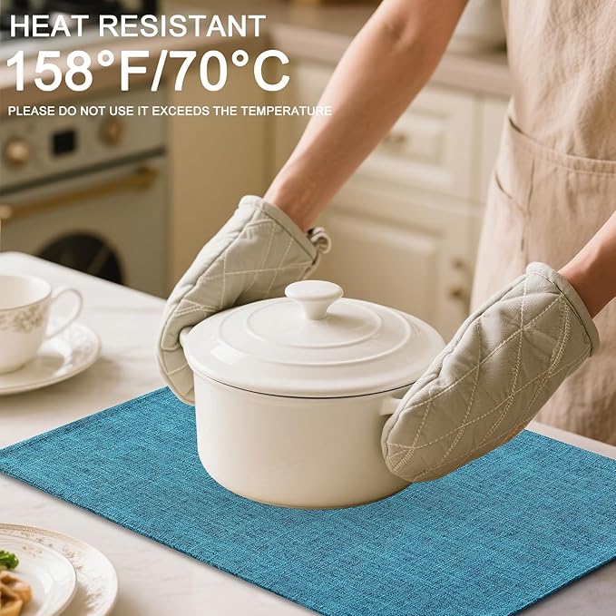 Homaxy Cloths Placemats for Dining Table Set of 6, Heat Resistant Washable Cotton Linen Blend Table Mats, Easy to Clean Place Mats for Indoor Outdoor Party Kitchen Decoration, 13" x 19", Teal