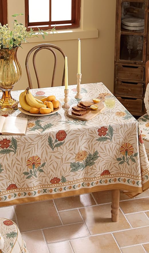 patdrea French Linen Tablecloth Soft Durable Floral Table Cloth Kitchen Dining Tablecloth for Rectangular Tables for Parties Christmas 63"x 87"