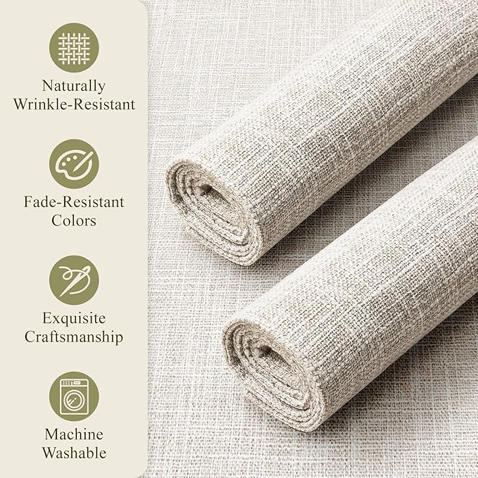 KXN Placemats Set of 6, Dual-Layer Thickened Faux Linen Table Mats, Heat Resistant & Wrinkle-Free, Machine Washable Cloth Place Mats for Kitchen Dining Indoor Outdoor (Cream Beige)