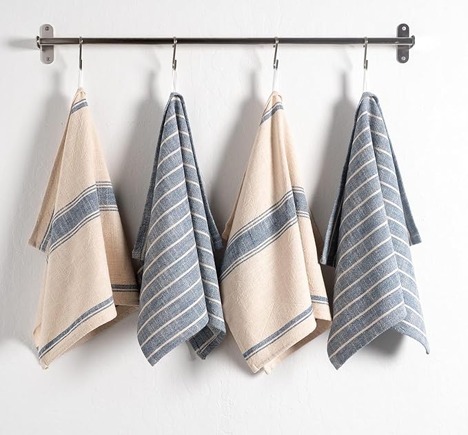 KAF Home Natural Rustic Farmhouse Slubbed Kitchen Towel | 100% Cotton Dish Towel, 18 x 28 Inches | Soft and Absorbent (Navy, Set of 4)