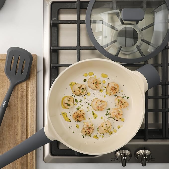 Oster Platinum Rooney 12 Piece Cast Aluminum Pots and Pans PFA Free Ceramic Non stick Induction Kitchen Cookware Set - Grey