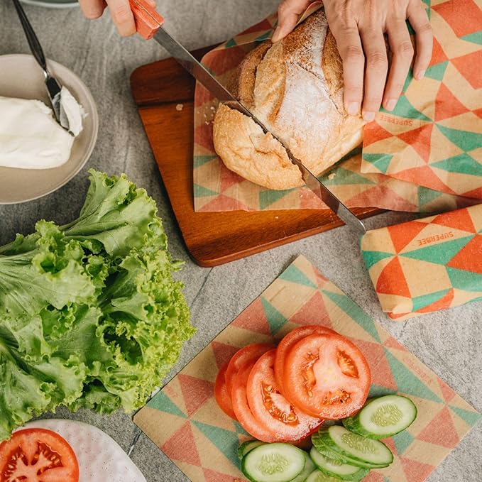 SUPERBEE Beeswax Bread Wrap, Reusable Beeswax Wrap for Food, Wrap Bread, Reusable Bees Wrap Paper for Wrapping Vegetables, Cheese Paper, Bowl Covers and Sandwich Wrapping, XXL (Retro Vibes)