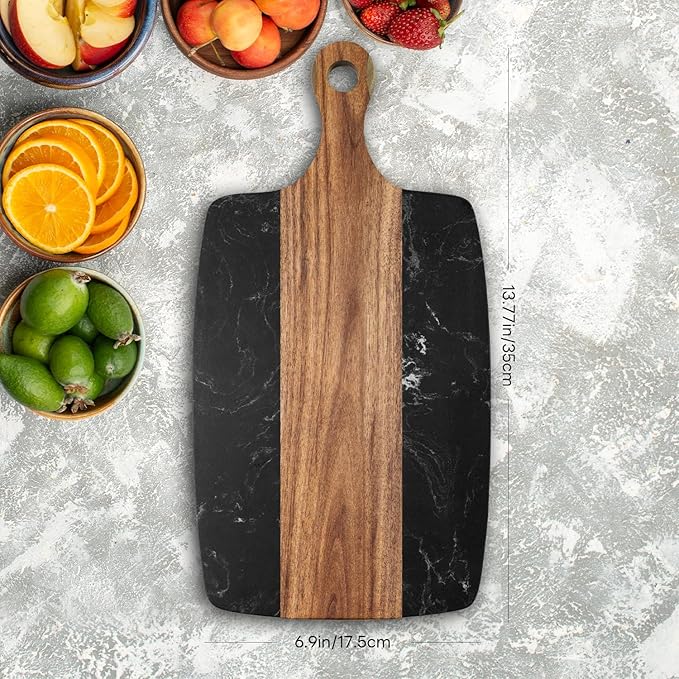 Marble charcuterie board: Acacia wood marble chopping board - suitable for kitchen, great gift for friends (black)