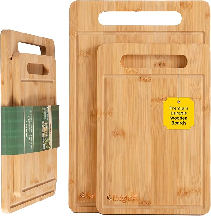 BRIGHTX Large and Small Cutting Boards for Kitchen - [15" x 10", 12"x8"] Chopping Boards for Kitchen, Large Wooden Cutting Board, Non Toxic Cutting Boards | Non-Toxic Bamboo Wood Cutting Board Set