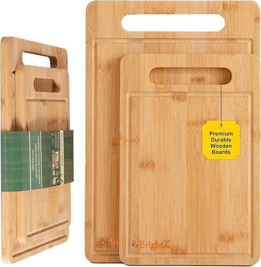 BRIGHTX Large and Small Cutting Boards for Kitchen - [15" x 10", 12"x8"] Chopping Boards for Kitchen, Large Wooden Cutting Board, Non Toxic Cutting Boards | Non-Toxic Bamboo Wood Cutting Board Set