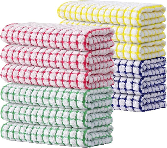 Kitinjoy Cotton 12 Pack Terry Kitchen Towels, 16 x 25 Inches Super Soft and Absorbent Dish Towels, Quick Drying Hand Towels for Kitchen Drying, Multiple Colour