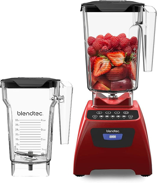 Blendtec Classic 575 Blender- WildSide+ Jar (90oz) and Four Side Jar (75oz) BUNDLE- 4 Pre-programmed Cycles-5-Speeds - Professional-Grade Power-Self-Cleaning - Poppy Red (C575A2319A-AMAZON)