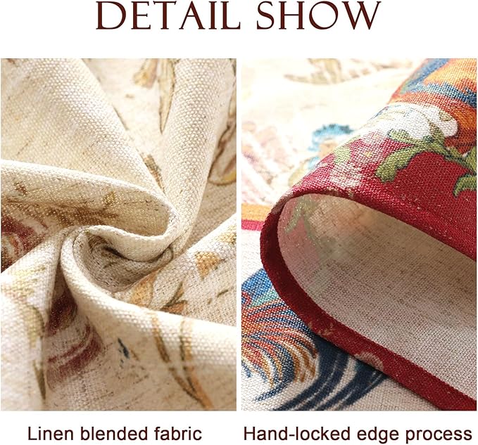 patdrea Designer Red Tablecloth for Rectangle Tables,Vintage Linen with Animals and Flowers Pattern Tablecloths,Farmhouse Floral Table Cover Cloth Decor for Kitchen Dining Christmas,55"*87"