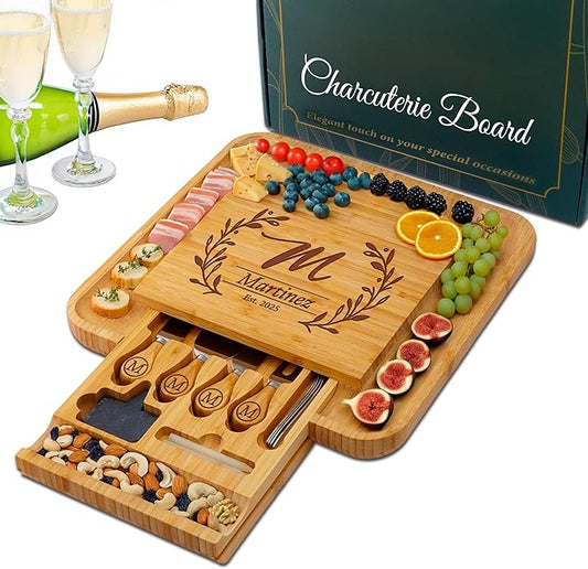 Personalized Charcuterie Board - Wedding Gifts for Couples 2025 – Custom Charcuterie Boards with Knife Set, Personalized Cutting Board, Engagement, Anniversary, Bridal Shower, Housewarming Gift