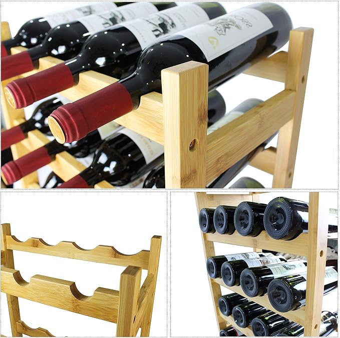 SMIBUY Bamboo Wine Rack, 20 Bottles Display Holder, 5-Tier Free Standing Storage Shelves for Kitchen, Pantry, Cellar, Bar (Natural)