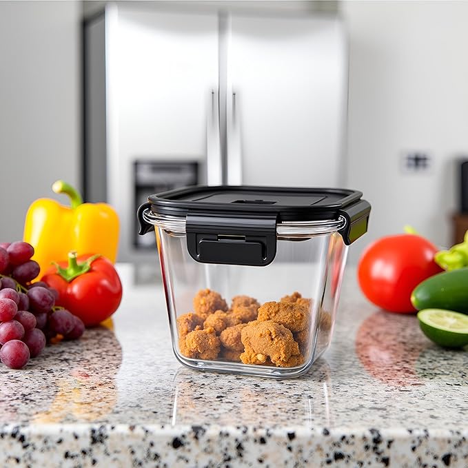 4 Cup Square Borosilicate Glass Food Storage Containers, 32oz Tall Glass Soup Containers with Lids, Large Square Meal Prep Bowl for Food, Salad, Lunch, Deli, Microwave, Freezer Saf (4Pack)