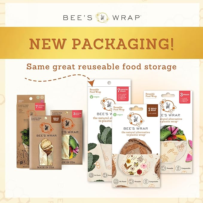 Bee's Wrap Beeswax Wraps for Food - Botanical 3 Pack (2M 1 Sandwich) Made in USA Reusable & Organic Food Wraps, Sandwich Wrap - Eco-Friendly Alternative to Aluminum Foil & Plastic Wrap