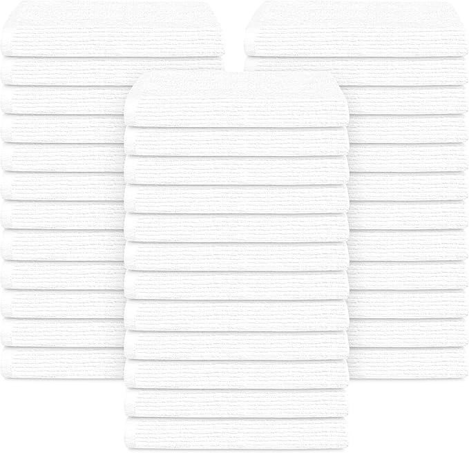 Tens Towels 36 Pack Ribbed Weave White Barmop,100% Cotton, 16x19 inches, Super Absorbent Kitchen Bar Towels, Lighter Weight Cleaning Cloths, Perfect for Drying Dishes at Home and Restaurant