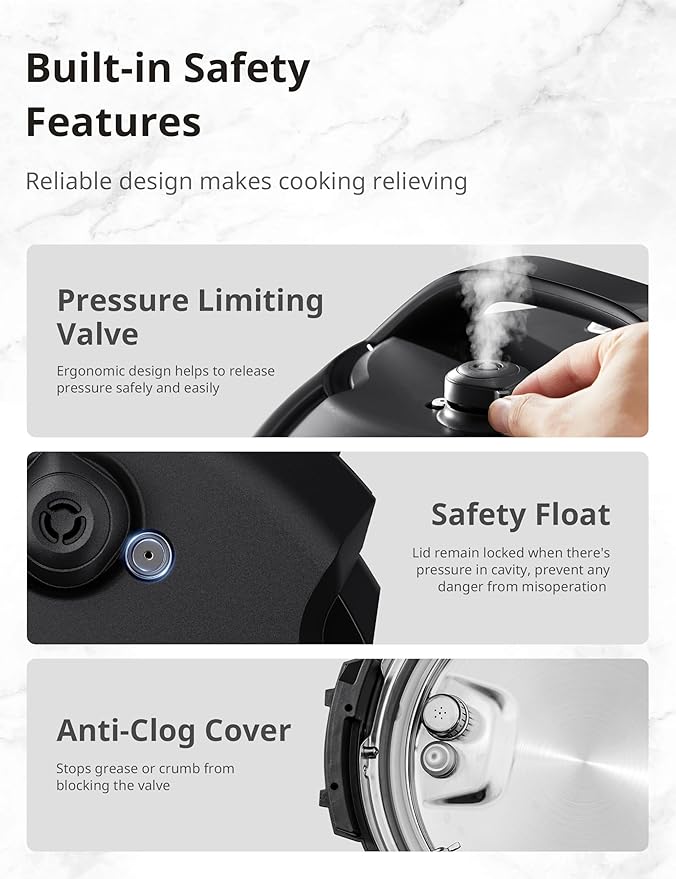 COMFEE’ 9-in-1 Electric Pressure Cooker, 14 Presets Instant Multi Slow Cooker Olla de Presion Non-Stick Pot Rice , Yogurt Maker, Sauté Steamer, Black , 6 Quarts
