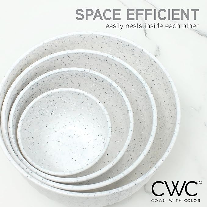 COOK WITH COLOR Prep Bowls with Lids- Wide and Deep Nesting Plastic Small Mixing Bowl Set with Lids, 8 Piece Set - Deep Bowls, Speckled White