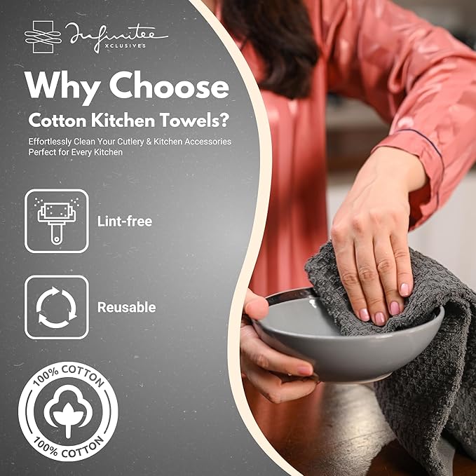 Infinitee Xclusives Premium Kitchen Towels - [Pack of 12] 100% Cotton Kitchen Hand Towels (15 x 25 Inches) - Dish Towels for Kitchen |Grey|