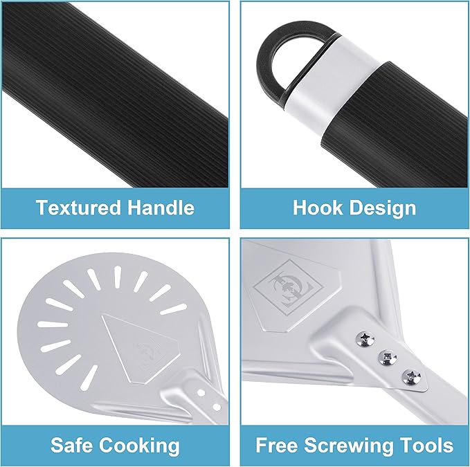 Pizza Turning Peel-Premium Pizza Paddle with Non-Slip Rubber-Covered Handle –Heavy-Duty Turning Peel with Aluminum Plate – Ergonomic and Lightweight Design (9-Inch)