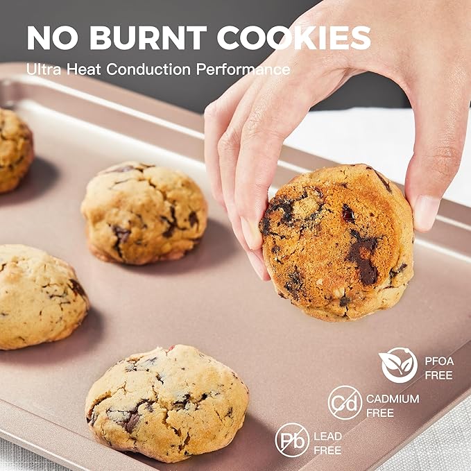 HONGBAKE Cookie Sheets, Baking Sheet Set, Nonstick Oven Pan with Wider Grips, 3 Pack Half/Jelly Roll/Quarter Baking Tray, Premium & Dishwasher Safe