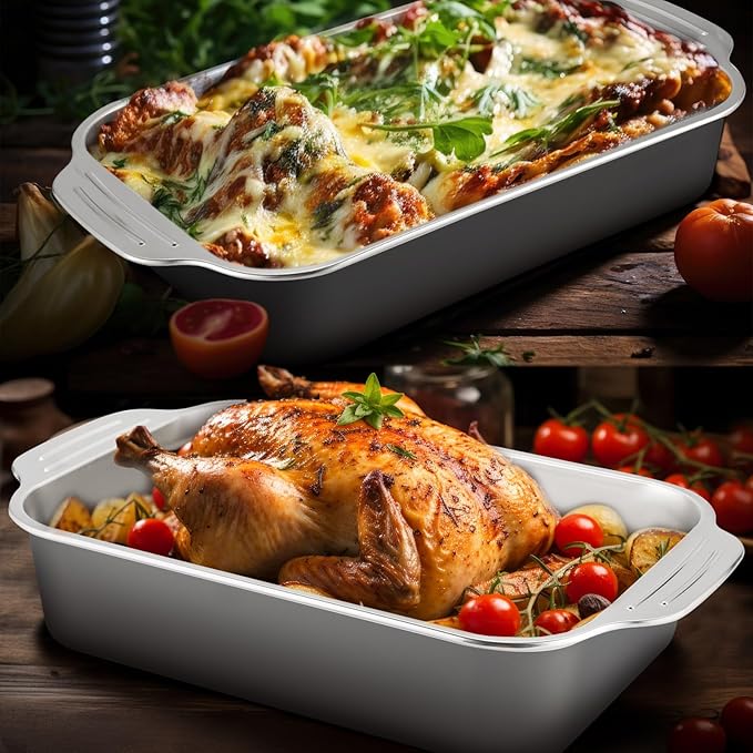 2 Pcs Stainless Steel Deep Baking Pans for Oven Rectangle Cake Pan Bakeware for Fish Cakes Breads Casseroles Vegetables Dishwasher Safe, 13 x 9 x 3. 35 Inch