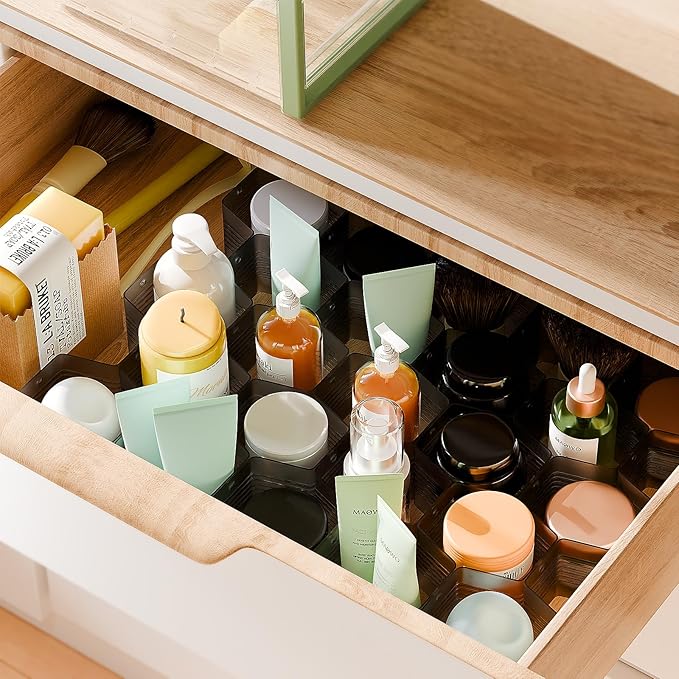 Honeycomb Separator Adjustable Drawer Organizer Divider for Underwear Belt-Scarf Socks Organizer (Black(1pc))