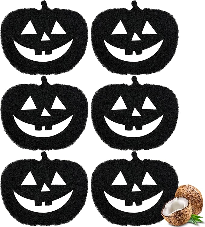 6-Pack Universal Trash Can Odor Absorbing Filters, Activated Charcoal Deodorizer for Trash Cans, Compost Buckets, Countertop and Recycle Bins (Halloween Pumpkin)