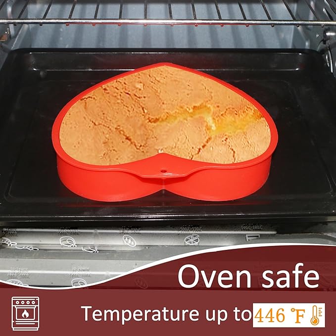 MILIVIXAY 2PCS Heart Shaped Cake Pans, 8 Inch Cake Mold, Red, Thin Style, Completely Non Stick, Food Grade Silicone, Easy To Store and Wash, Microwave, Freezer and Oven Safe.