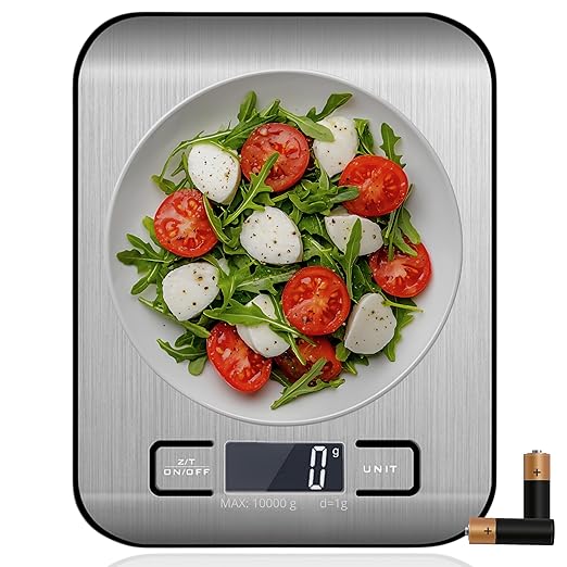 Food Scale For Kitchen - Stainless Steel Kitchen Scale, 100% waterproof, Batteries Included, Weighs Up to 22 lb/10kg, Digital Scale, Food Scale With Nutritional Calculator, Baking Scale, Cooking Scale