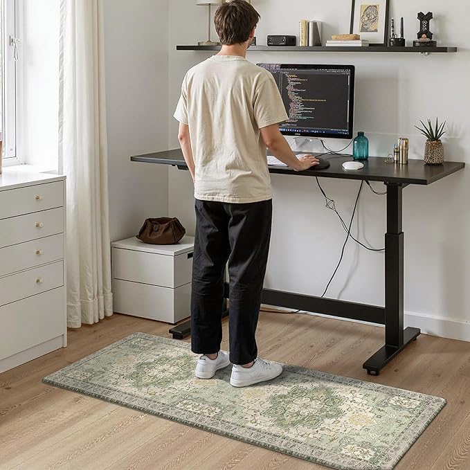 GENIMO Kitchen Mats for Floor, Washable Anti Fatigue Mat for Cushioned, 23.6"x71", Waterproof Kitchen Rugs, Non Slip Comfort Standing Mat Rug for Home, Sink, Laundry, Light Green