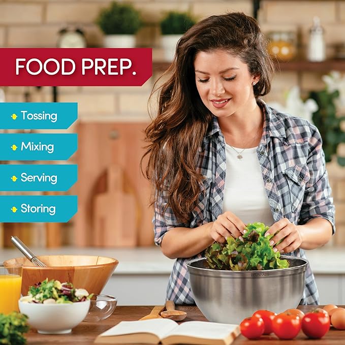 Belwares Mixing Bowls with Lids Set - Stainless Steel Nesting Bowls with Graters, Pour Spout & Non-Slip Base - Kitchen Mixing Bowls for Cooking, Baking, Salad Prep & Food Storage (Set of 3)