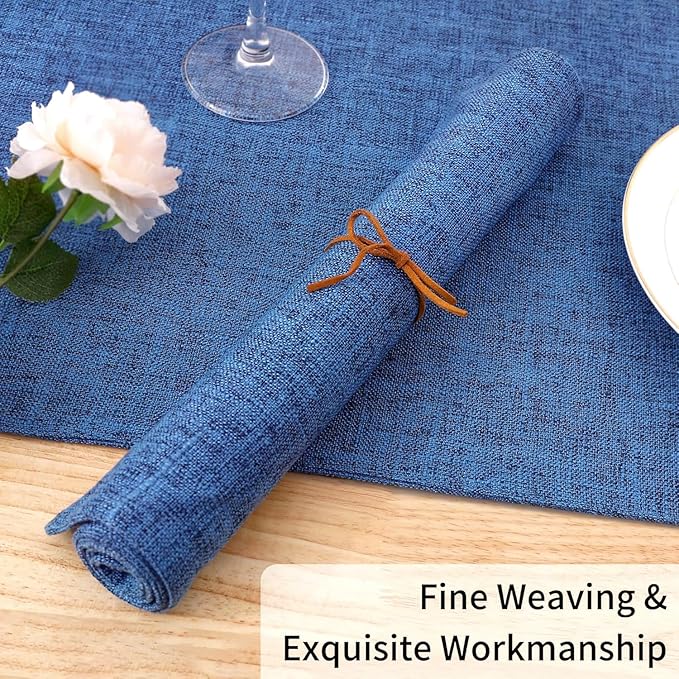 Homaxy Cloths Placemats for Dining Table Set of 4, Heat Resistant Washable Cotton Linen Blend Table Mats, Easy to Clean Place Mats for Indoor Outdoor Party Kitchen Decoration, 13" x 19", Blue
