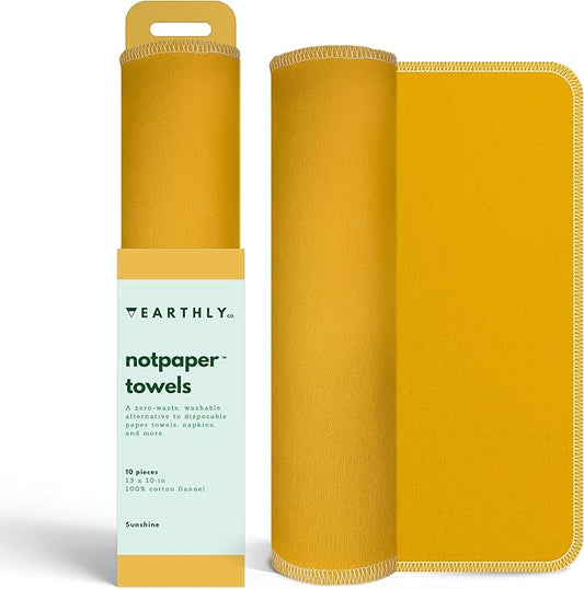 Reusable Paper Towels - 10 Pack - Roll of Washable Cotton Cloth Paper Towels - Paperless Reusable Napkins Cloth Washable - Absorbent + Long Lasting - Zero Waste Products - (Sunshine)
