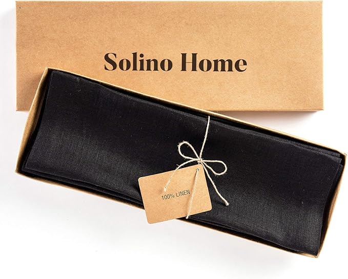 Solino Home Linen Black Placemats Set of 4 - 100% Pure Linen Placemats 14 x 19 Inch for Fall, Autumn, Winter, Thanksgiving, Christmas - Fete