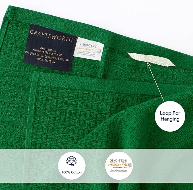 CRAFTSWORTH Kitchen Towels, 15 x 26 Inches, Pack of 6, 400 GSM, 100% Ring Spun Cotton, Striped Solid Green Cotton Dish Towels Super Soft and Absorbent, Tea Towels and Bar Towels