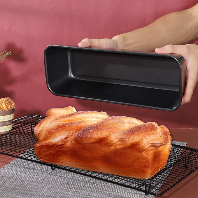 Beasea Long Loaf Bread Pan, 12x4 Inch 2 Set Rectangle Loaf Pan, Nonstick Bread Pans Carbon Steel Toast Pan Black Cake Pan Loaf Baking Pans Bakeware for Oven Baking