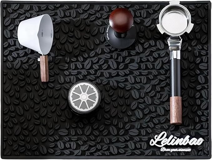 Coffee Bar Mats for Countertop, Bar Decor Accessories, Coffee Machine Tray for Countertop, Non-slip Dish Drying Mat, Rubber Barista Tools Pad, Espresso Organizer (Black, 18"x12")