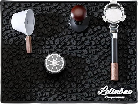 Coffee Bar Mats for Countertop, Bar Decor Accessories, Coffee Machine Tray for Countertop, Non-slip Dish Drying Mat, Rubber Barista Tools Pad, Espresso Organizer (Black, 18"x12")